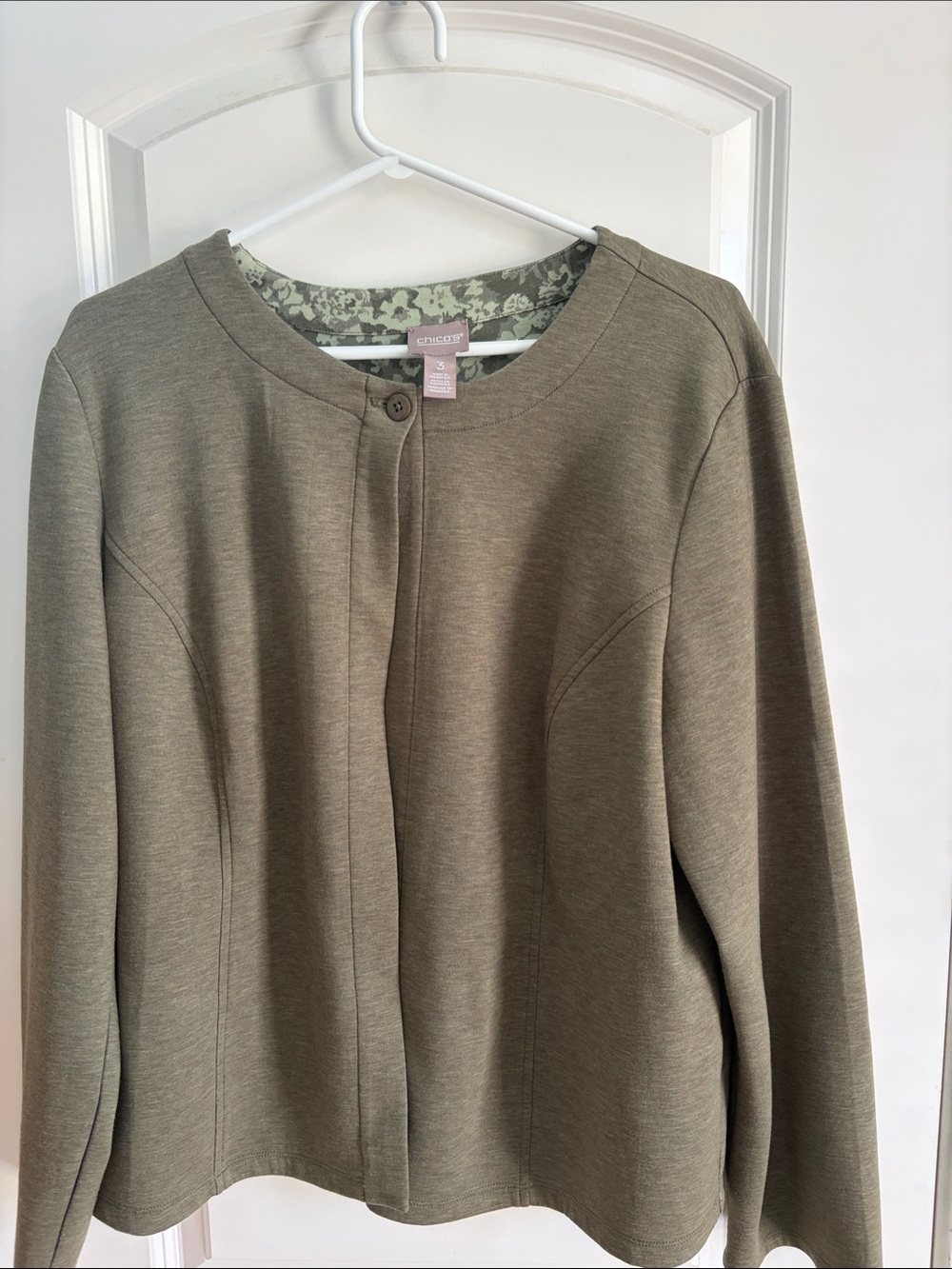 Chico's Olive Green Crew-Neck Jacket